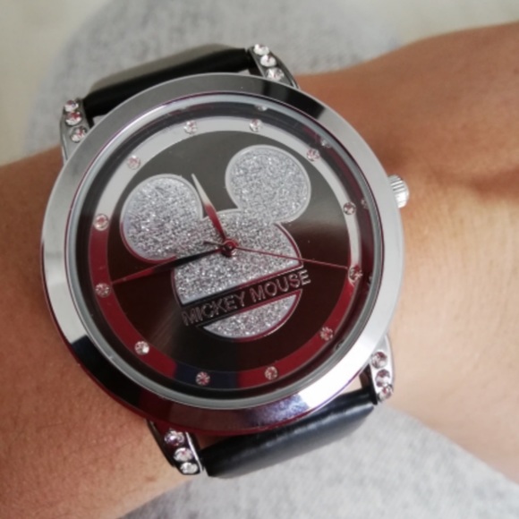 Mickey watch with black leather band - Picture 3 of 7